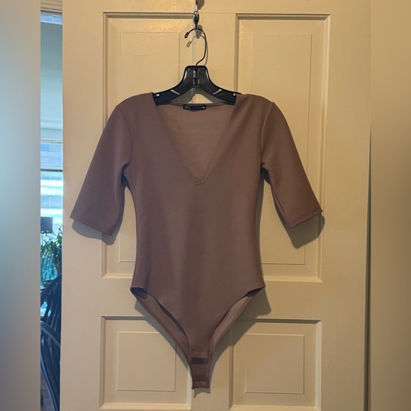 Zara Tops - Zara Mauve Half Sleeve V-Neck Bodysuit, Size: S